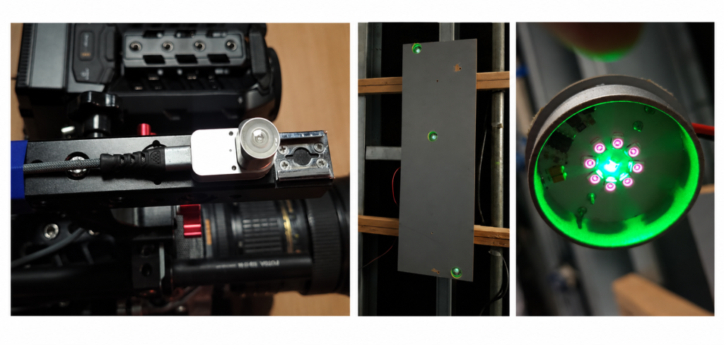 Antilatency camera tracking setup with ALT tracker and ceiling IR markers at Soundstage Studios.